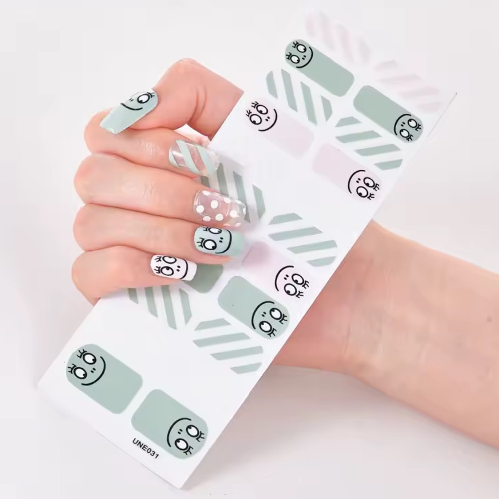 Smiley Face Pink and Light Green Nail Stickers, 1 Pack - 22 Stickers